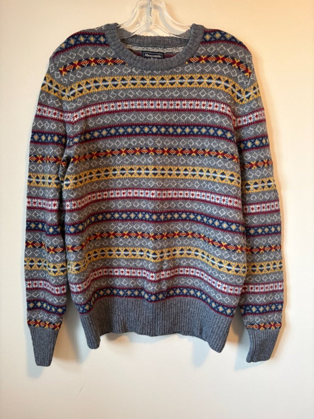Vintage Abercrombie & Fitch 80% Wool Fair Isle Knit Crewneck Sweater Small S